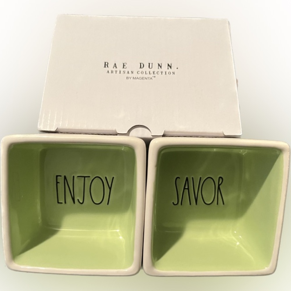 Rae Dunn Artisan Savor Enjoy Square Ceramic Bowl Set